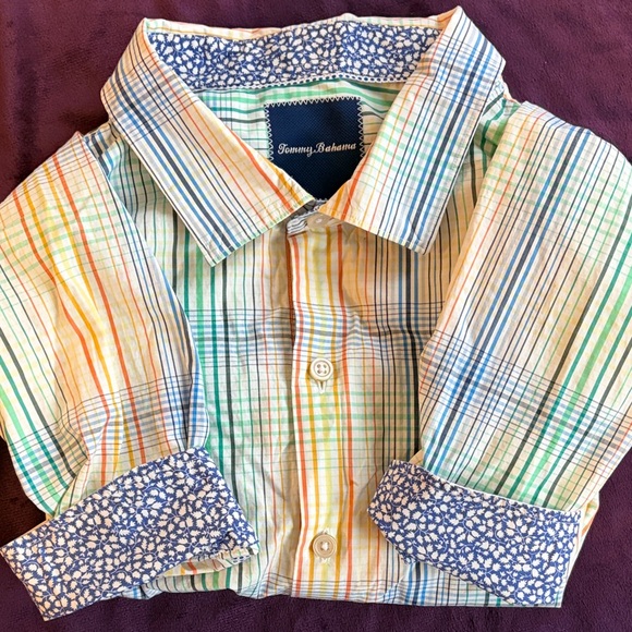 Tommy Bahama Other - NWOT Tommy Bahama Multicolor Striped Shirt with Blue Floral Cuffs